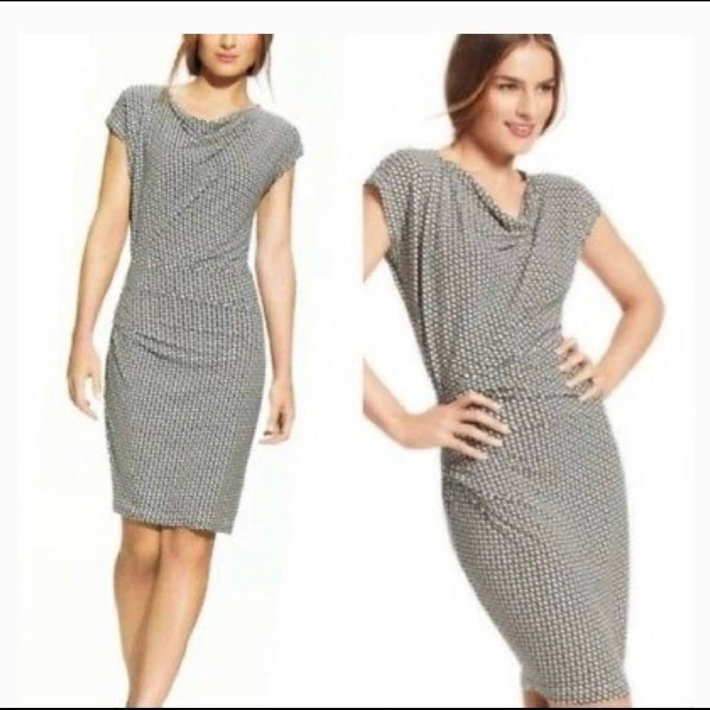 Cabi Monroe Dress - Asymmetrical Ruched Waist Wrap Dress Mid-Length Size M